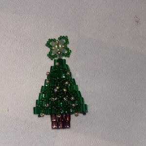 Green Beaded Christmas Tree Brooch